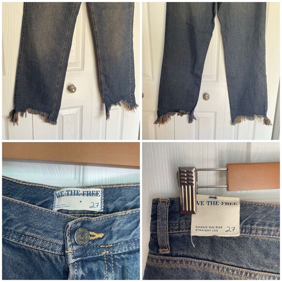 New Free People Jeans Womens 27 Blue Denim Maggie Mid Rise Straight We The Free - Picture 11 of 16